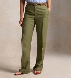 Polo Ralph Laurentil kvinder. 211B24437001 Grønne hørbukser i afslappet, lige pasform (36), Casual, Jute