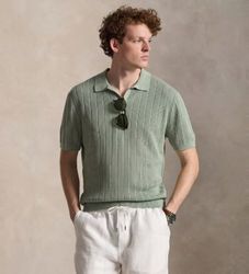 Polo Ralph Laurentil mænd. 710A12994005 Grøn hørtrøje med åben krave (XXL), Casual, Linned, Korte ærmer