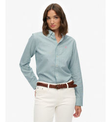 Superdrytil kvinder. W4010565A Slim fit oxfordskjorte turkis (XS), Casual, Grøn, Bomuld, Klassisk, Lange ærmer