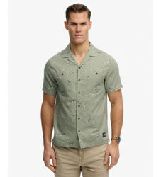 Superdrytil mænd. M4011130A Grøn skjorte med tryk (L), Casual, Bomuld, Korte ærmer