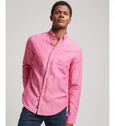 Superdrytil mænd. M4010696A Studios Button Down Collared Shirt i hør og økologisk bomuld pink (M), Casual, Linned, Lange ærmer