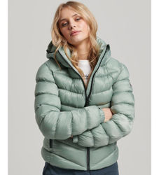 Superdrytil kvinder. W5011593A Fuji quiltet jakke med hætte, grøn (M), Casual, Polyester