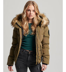 Superdrytil kvinder. W5011576A Everest grøn quiltet bomberjakke med hætte (XS), Casual, Polyester
