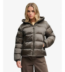 Superdrytil kvinder. W5012187A Glinsende vattereret jakke med hætte, grøn (L), Casual, Polyester