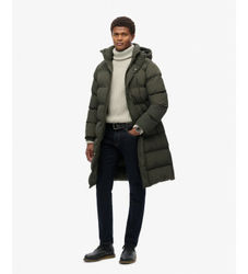 Superdrytil mænd. M5011977A Lang quiltet jakke med hætte grøn (M), Casual, Bæredygtig, Genanvendt nylon