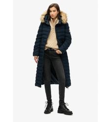 Superdrytil kvinder. W5011790A Fuji-frakke lang marineblå (S), Casual, Genanvendt polister, Bæredygtig