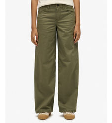 Superdrytil kvinder. W7011313A Grønne baggy chino-bukser (32/30), Casual, Bomuld