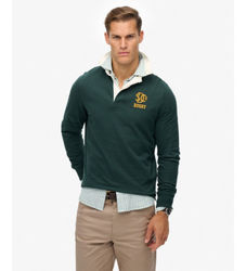 Superdrytil mænd. M6010916A Vintage Athletic Rugby grøn polo shirt (L), Casual, Bomuld, Lange ærmer