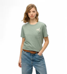 Superdrytil kvinder. W1011623A Afslappet grøn t-shirt med synske læsninger (XS), Casual, Korte ærmer, Økologisk bomuld, Bæredygtig