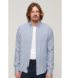 Superdrytil mænd. M4010696A Studios blå hørskjorte (XXL), Casual, Linned, Lange ærmer