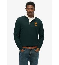 Superdrytil mænd. M6010909A Vintage Athletic Eagle polo mørkegrøn (XL), Casual, Bomuld, Lange ærmer