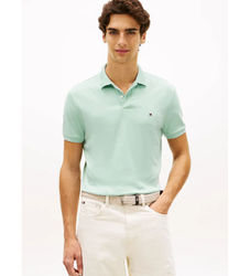 Tommy Hilfigertil mænd. MW0MW39994 Poloshirt med broderet logo i grøn (S), Casual, Bomuld, Korte ærmer