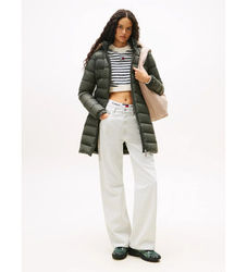 Tommy Jeanstil kvinder. DW0DW18864 Lysegrøn quiltet dunfrakke (S), Casual, Nylon
