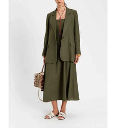 Twinsettil kvinder. 261TF2020 Grøn blazer i hør (42), Casual, Linned, Lange ærmer