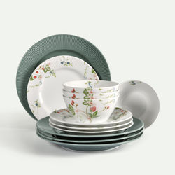 Nordic Dawn tallerkensett 12 deler,Sommer og Dugg, 4 pers Servise Tallerkener sett