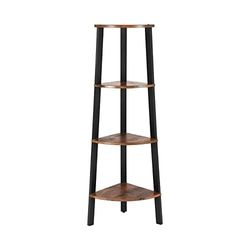 Vasagle Corner Shelf, 4-lags industriel opbevaringsstativ, stigen om skov, arrangørenhed til hjemmet, stue, soveværelse, balkon, rustik brun og sort LLS34X