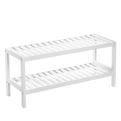 Songmics Natural Bambus 2-lags skostativ, hylde til sko planter bøger, til stue hallway soveværelse badeværelse, 70 x 26 x 33 cm, hvid lbs02wt