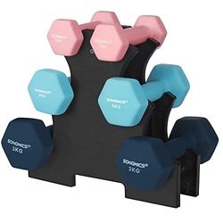 Songmics Hex käsipainot jalustalla - 2 x 1 kg, 2 x 2 kg, 2 x 3 kg, pinkki, vesi ja sininen