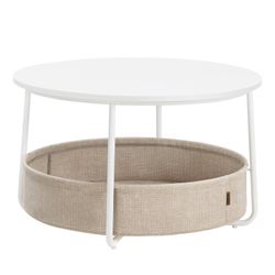Soffbord med Förvaring, Runt Mittbord, Mattvitt Och Kamelbrunt