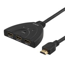 DELTACO HDMI Pigtail Switch, automatisk/manuell HDMI-bryter, tre til én, sv (HDMI-7001)