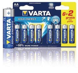 Varta Alkaliska Batterier AA 1.5 V High Energy 8-PR Blister