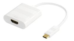 DELTACO, USB 3.1 til HDMI adapter, USB-C han - HDMI hun, hvid