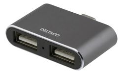 DELTACO USB-C minihub, 2x USB-A 2.0, 480 Mbps, 0,5A, space grey