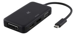 DELTACO USB-C til HDMI/DP/DVI/VGA-adapter, 4K, DP Alt-modus, svart