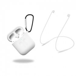 Skyddsfodral i silikon med hörlursband och hänge till Apple Airpods, Vit/Transparent