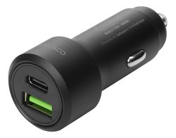 DELTACO USB-billader, 1x USB-C, PD 18 W, 1x USB-A, 18 W, 36W, metall
