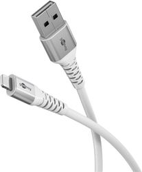 Goobay Lightning-USB-A supermyk tekstilkabel med metallkontakter, 2 m, hvit MFi-sertifisert, elegant og ekstra robust lade- og synkroniseringskabel fo