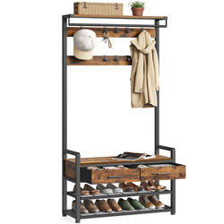 Klesstativ med skobenk, 30x80,4x181,6 cm, brun svart