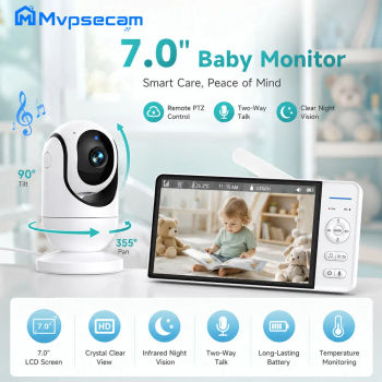 Monitor para Bebés con Pantalla Grande de 7 Pulgadas, Cámara PTZ, Audio Bidireccional, Visión Nocturna IR, Monitoreo de Temperatura, Música Relajante, Monitor de Sueño para Bebés y Niños Pequeños en