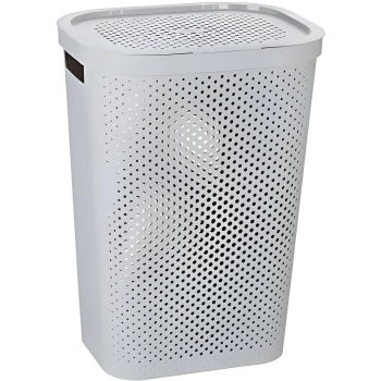 Curver 231008 - Infinity Laundry Basket, 59L, gray with dots, features sturdy handles for easy transport, perfect for dirty clothes and organizing, large capacity wicker basket.