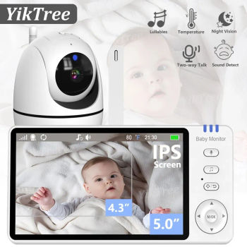 Monitor de vídeo para bebé de 5 pulgadas con Zoom 4X, cámara para Babyphone, monitores para madre e hijo, Audio bidireccional, visión nocturna, niñera