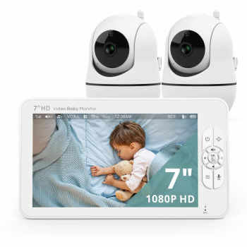 Babystar Monitor de vídeo para bebés con pantalla dividida HD de 7 pulgadas sin WiFi, monitor de cámara para bebés, a prueba de piratería, zoom remoto/pan/inclinación, batería de 4000mAh