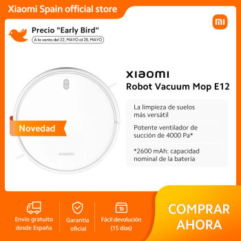 Oficial | Aspiradora Robot Xiaomi E12, Potente Ventilador de Succión de 4000 Pa, Limpieza Eficaz en una Sola Pasada