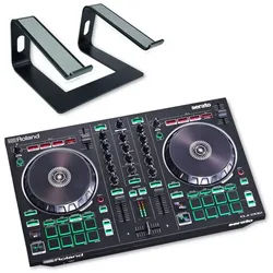 Roland Audio DJ Controller Roland DJ-Controller DJ-202 mit Laptopständer BK, (DJ-Controller), Vorteils-Set mit keepdrum Laptopständer BK schwarz