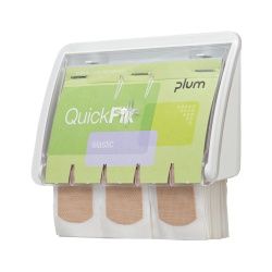 Plum QuickFix Pflasterspender UNO, transparent, Moderner Spender für mehr Sicherheit am Arbeitsplatz, 1 Spender - inkl. elastische 45 Pflaster