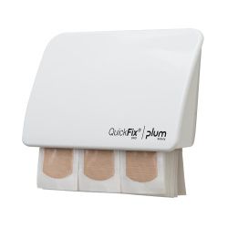 Plum QuickFix Pflasterspender UNO, weiß, Moderner Spender für mehr Sicherheit am Arbeitsplatz, 1 Spender - inkl. elastische 45 Pflaster