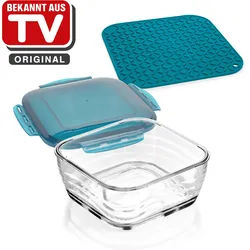 GENIUS Nicer Dicer Chef Glasschüssel 2,8 Liter backofenfest mit Deckel petrol