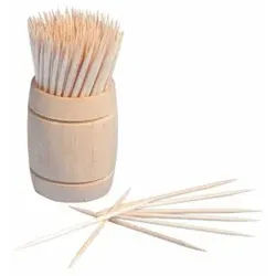 Papstar Zahnstocher, Holz und rund, im Spender aus Holz, Länge: 6,8 cm, 1 Packung = 200 Stück