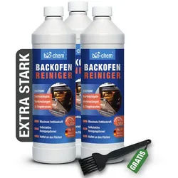 bio-chem Backofenreiniger 1000ML – EXTRA STARK ohne Schrubben Backofenreiniger (Starker Fettlöser, [- Backofenreiniger 3x 1 L + Pinsel schwarz Extra starke Fettlösekraft) weiß