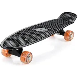Retro Skateboard Schwarz/Orange mit LED