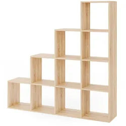 Vicco Treppenregal Sonoma 142.5 x 140 cm , Sonoma Eiche , Holzwerkstoff , 10 Fächer , Rechteckig , 142.5x140x29 cm , Wohnzimmer, Raumteiler & Paravents, Raumteiler