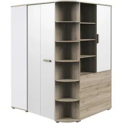 Mid.you Begehbarer Eckschrank , Weiß, Eiche San Remo , Holzwerkstoff , 10 Fächer , 124x199x148 cm , BQ - Bündnis für Qualität, Made in Germany, DIN EN ISO 9001 , Schlafzimmer, Kleiderschränke, Eckschränke