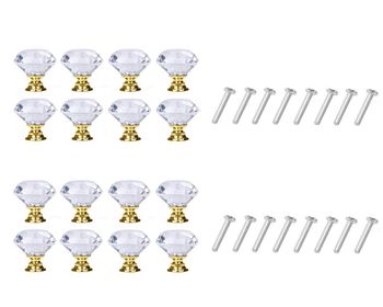 INF Diamantformede knotter i glass Transparent / Gull 8 stk 16 Pack