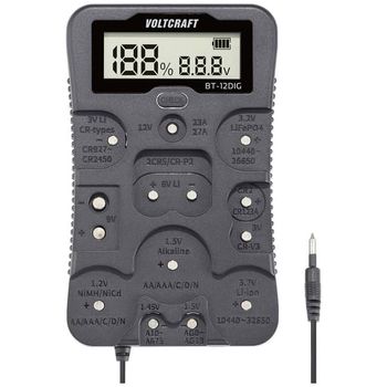 VOLTCRAFT Batteritestare BT-12DIG Mätområde (batteritestare) 1,2 V, 1,5 V, 3 V, 3,7 V, 6 V, 9 V, 12 V Batteri, Batteri