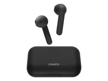 STREETZ True Wireless Headphones, Bluetooth 5, ladeveske 500 mAh, matt svart / TWS-104