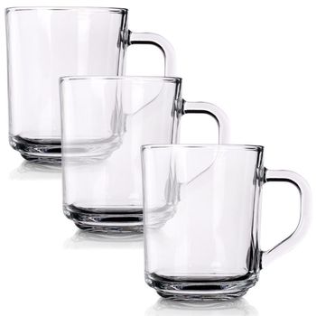 Sett med tre glass med håndtak - Tykt glass, tåler mikrobølgeovn